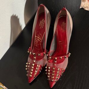 Valentino Rockstud Mesh Heels – Red – Size 40 – Authentic